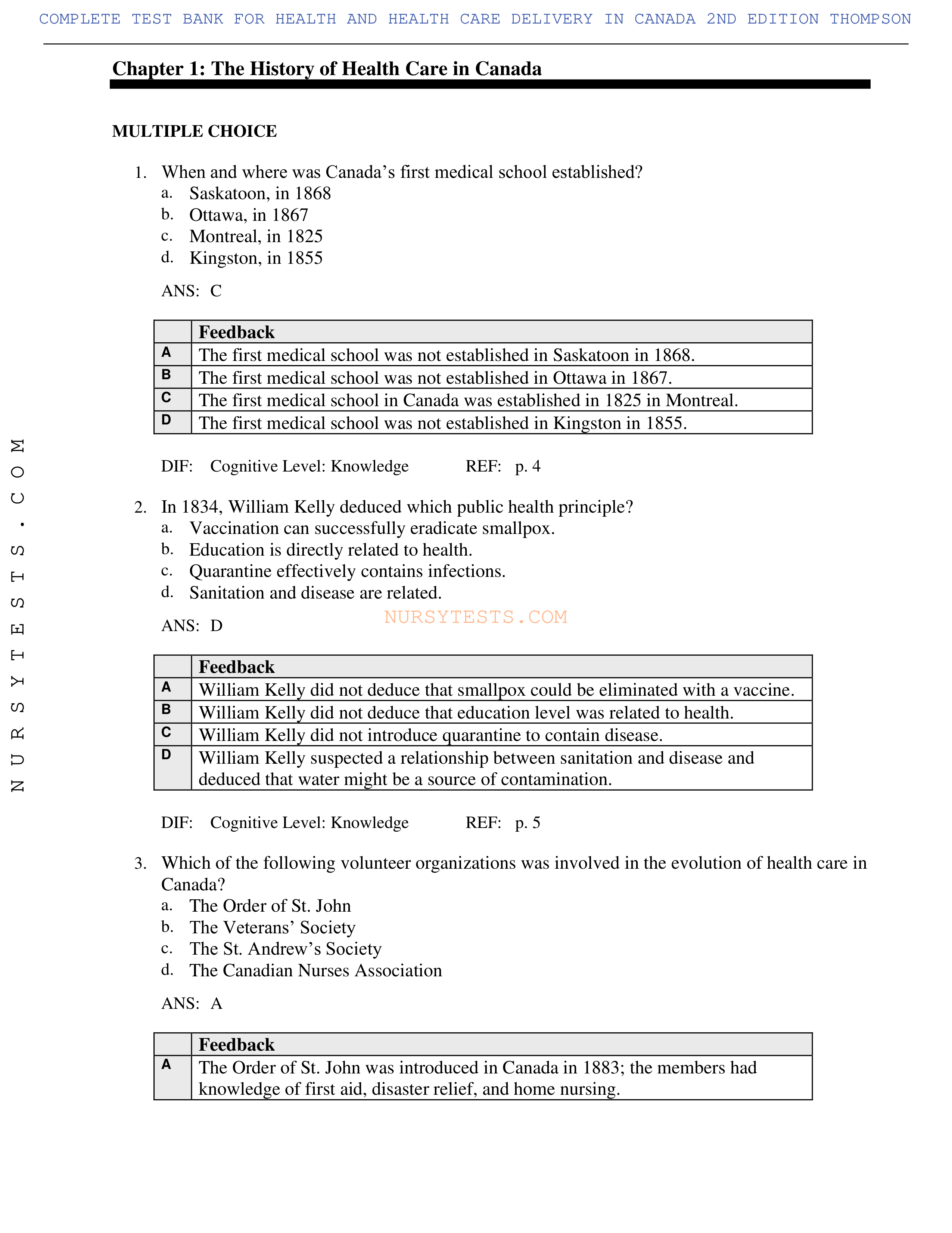 Test Bank Health and Health Care Delivery in Canada 2nd Edition Thompson.pdf_dvzrz3iqajc_page1