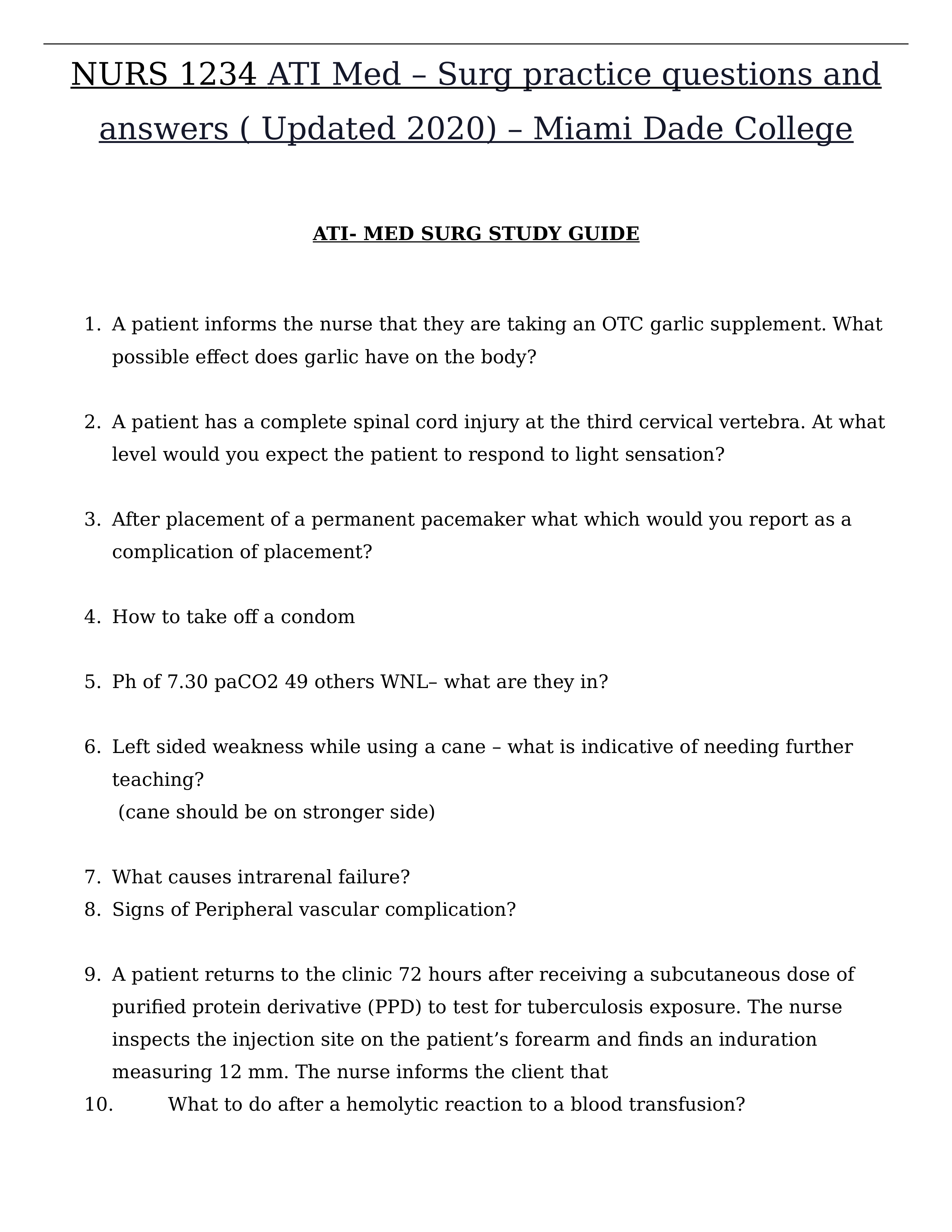 NURS 1234 ATI Med - Surg practice questions and answers ( Updated 2020) - Miami Dade College.docx_dw34mzsgcvq_page1