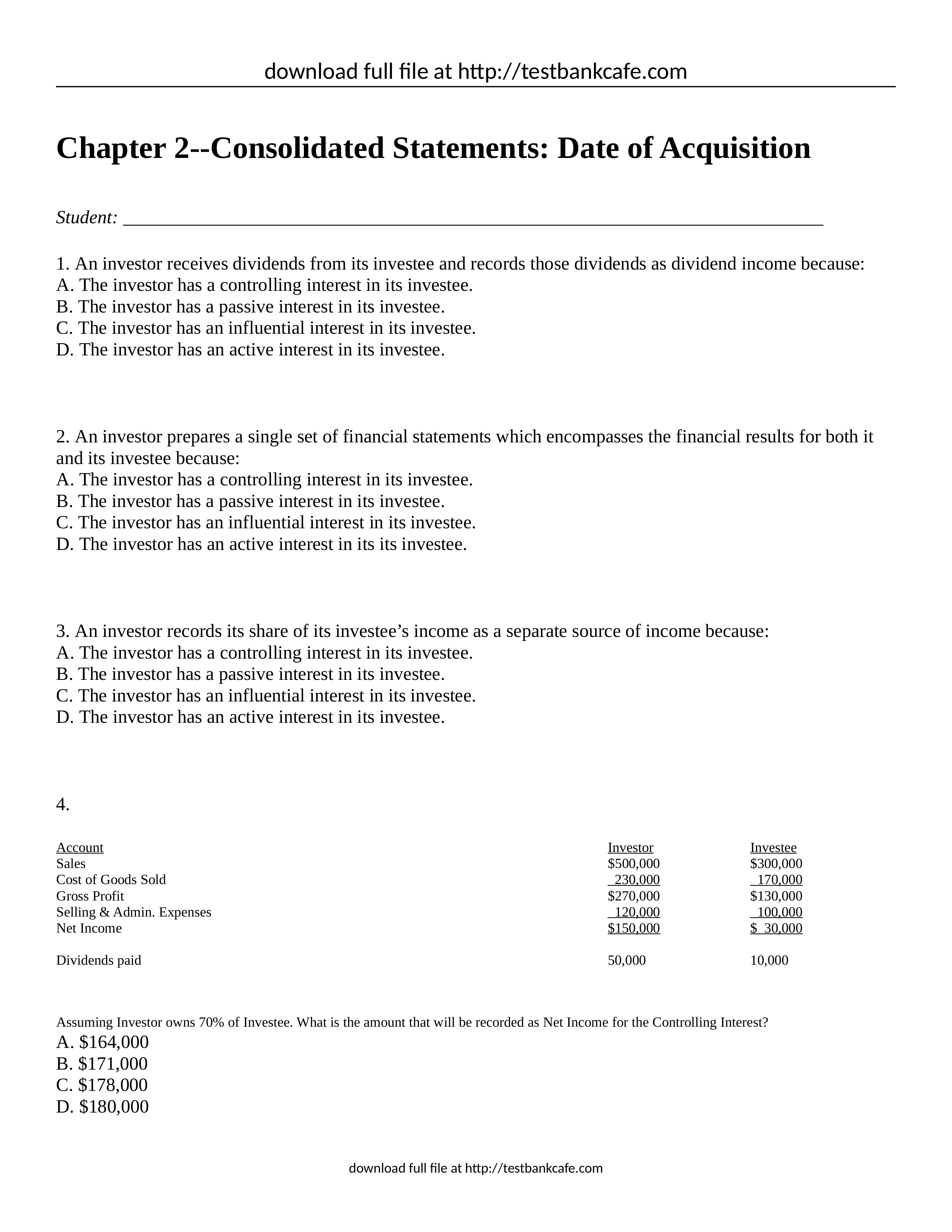 Test Bank for Advanced Accounting 11th Edition Fischer, Taylor, Cheng_dw4bkc2f7h8_page1