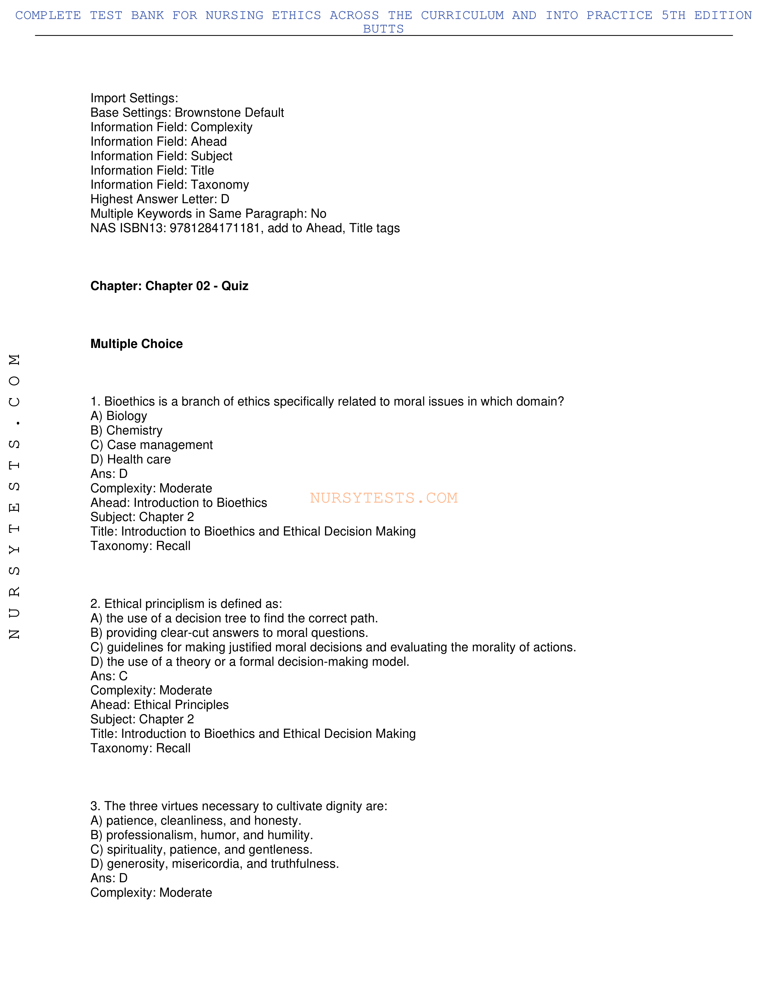 Test Bank Nursing Ethics Across the Curriculum and Into Practice 5th Edition Butts.pdf_dw71c603w3i_page1