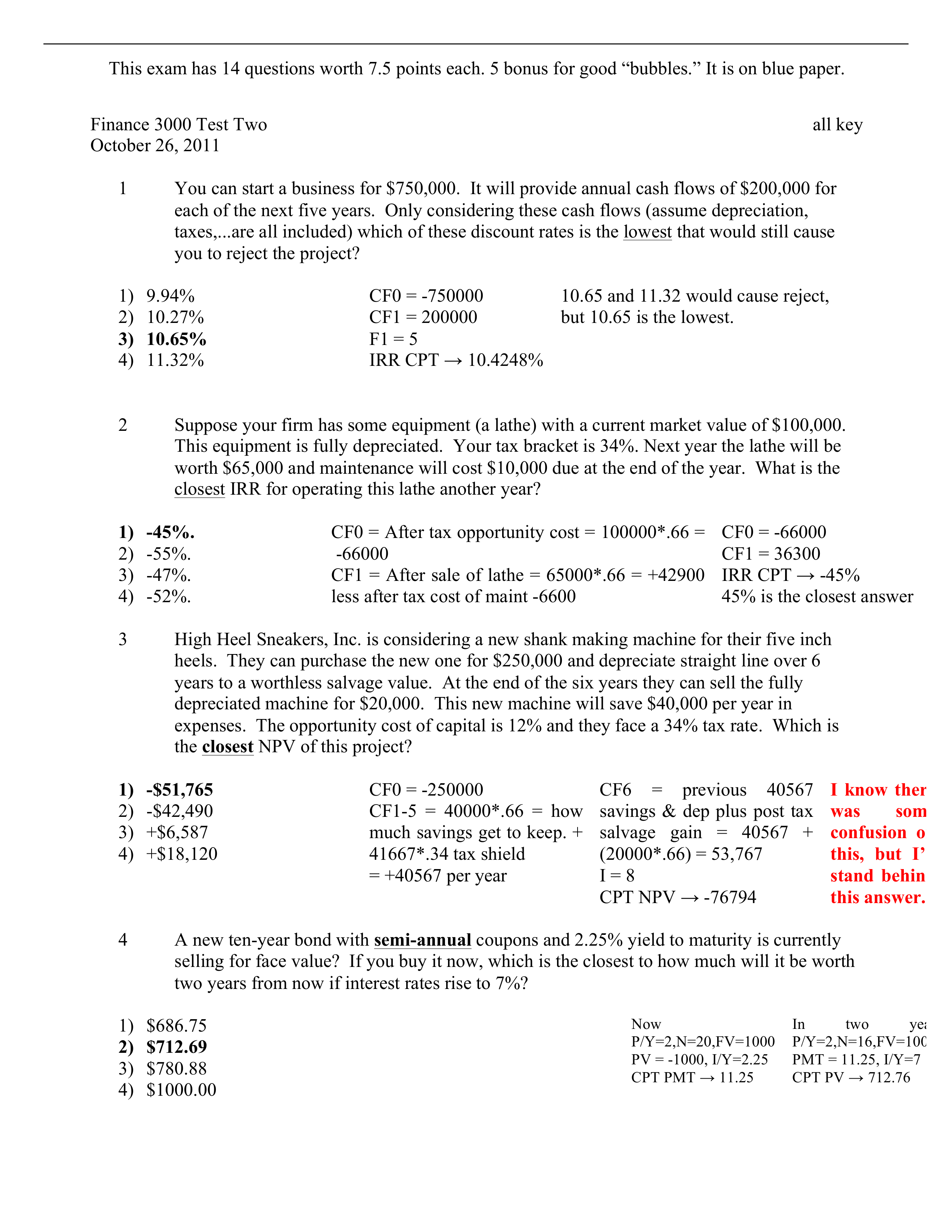 Finance 3000 Exam 2 with answers_dwcw4tjt824_page1