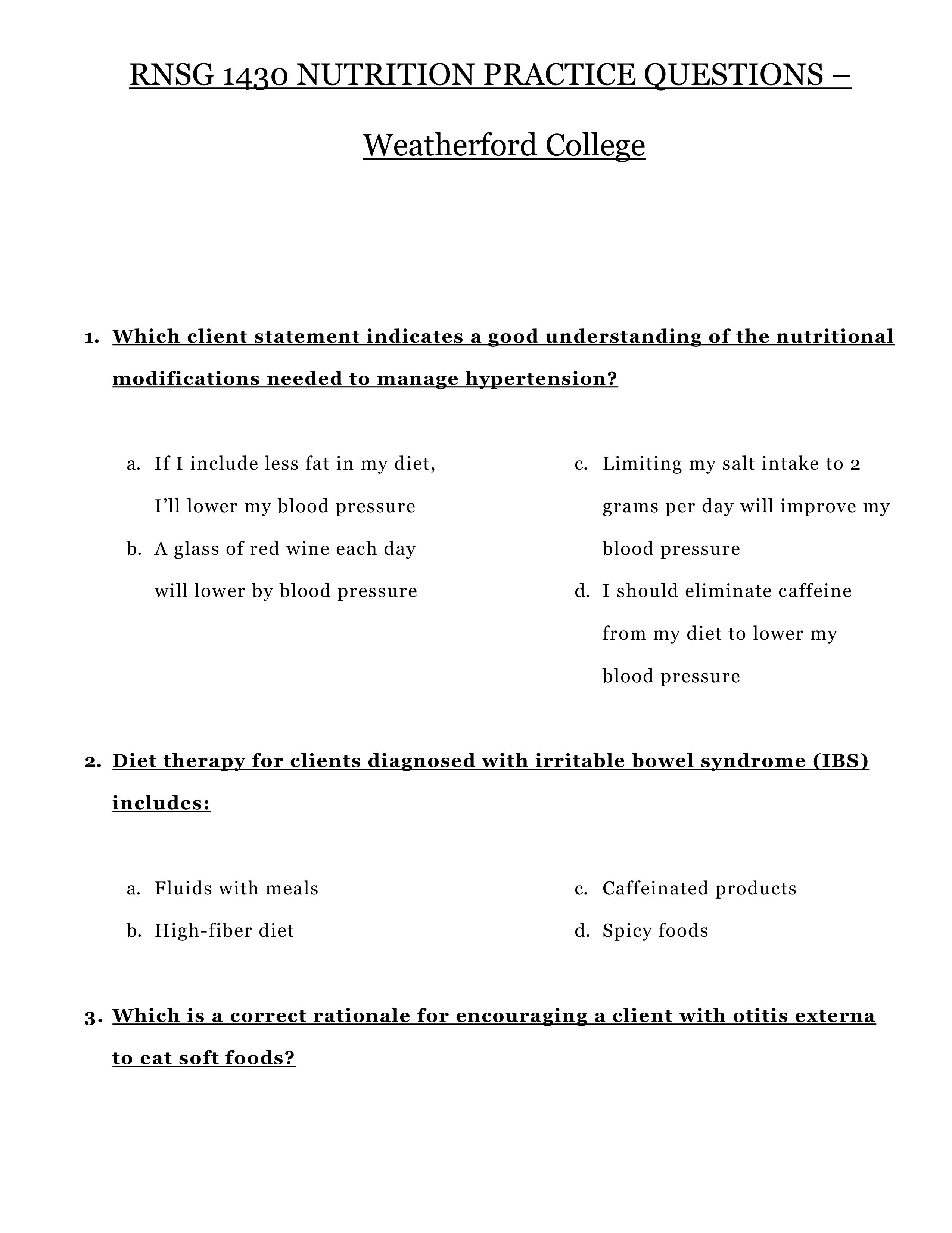 RNSG 1430 NUTRITION PRACTICE QUESTIONS - Weatherford College.pdf_dwuiiatj1hh_page1