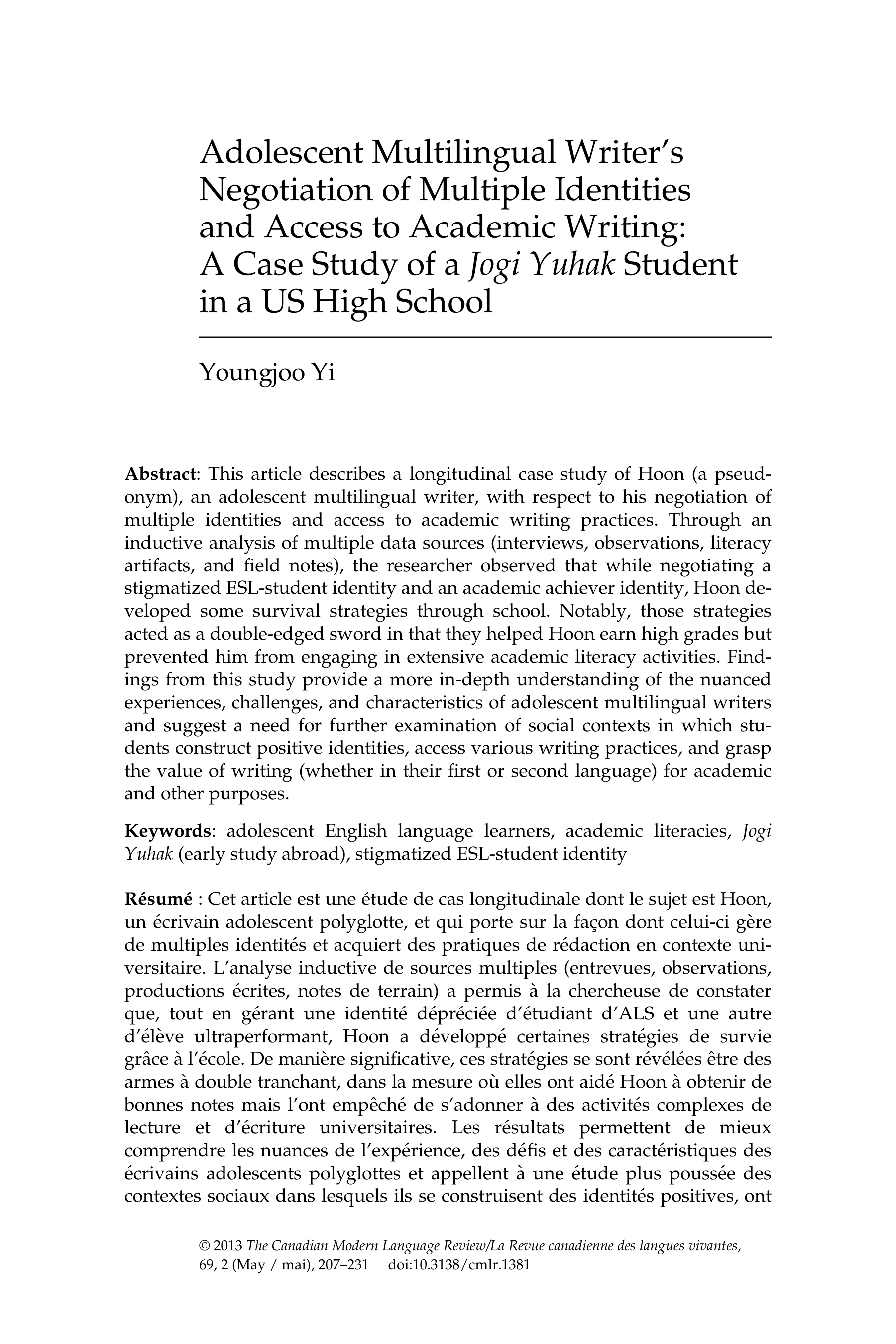 Yi, Y. (2013). Adolescent Multilingual Writer's Negotiation of Multiple Identities and Access to Aca_dx2k109gur4_page1