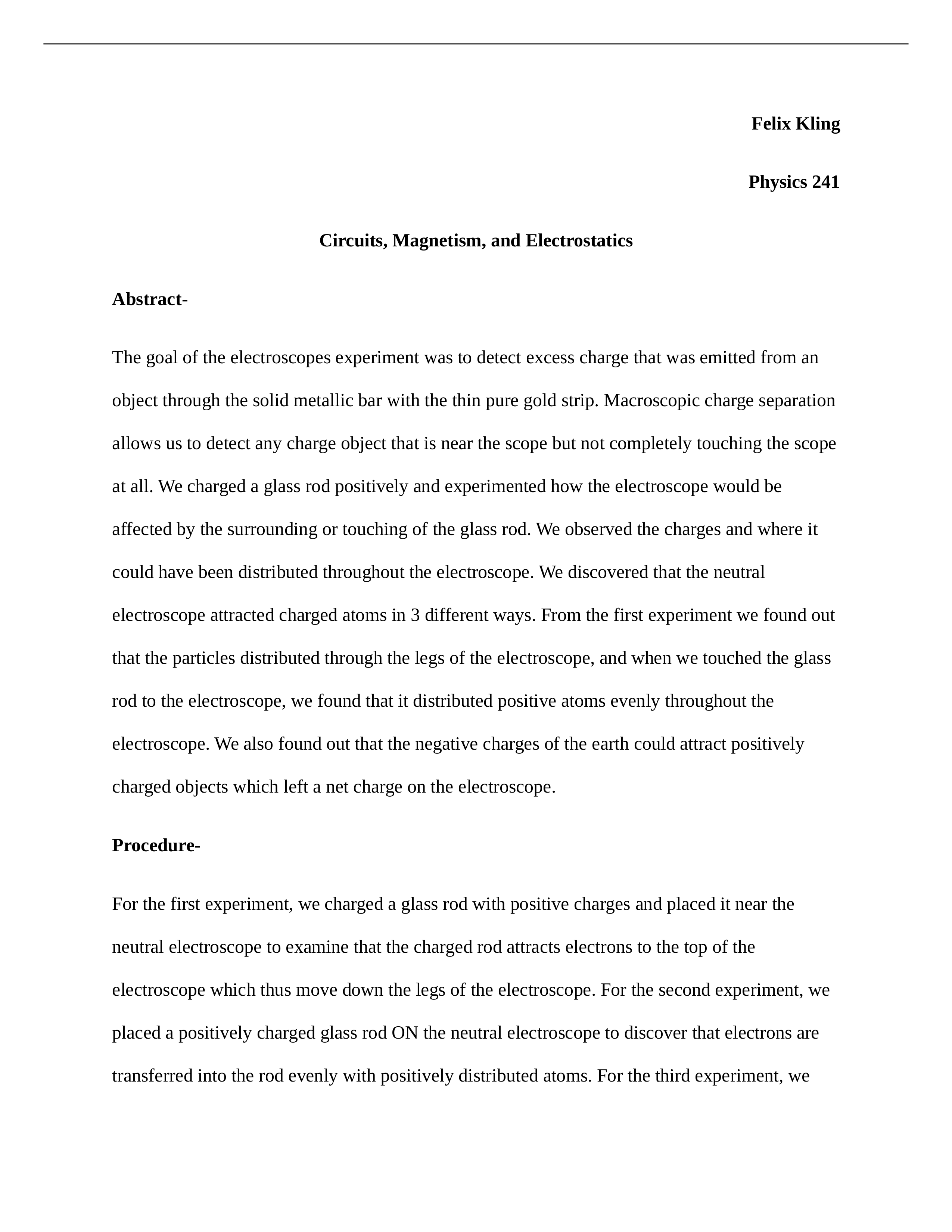 Physics Lab Report 1 Circuits, Magnetism, and Electrostatics_dxeh93chvyq_page1