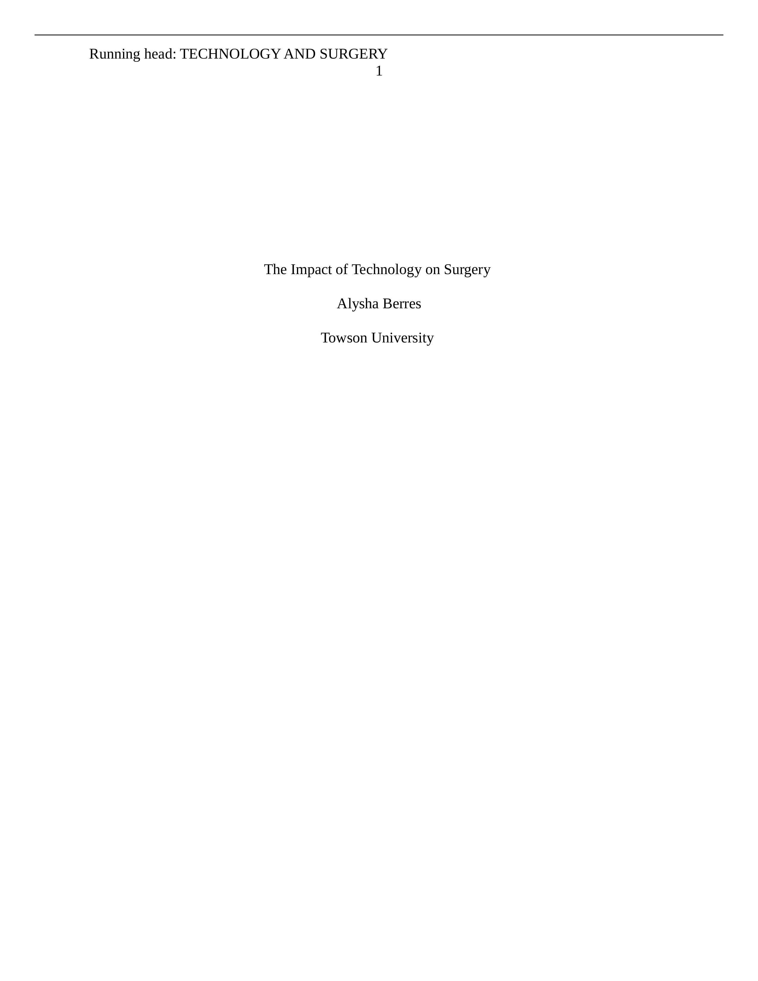 The Impact of Technology on Surgery, research paper Towson Seminar_dxetyy63tyg_page1