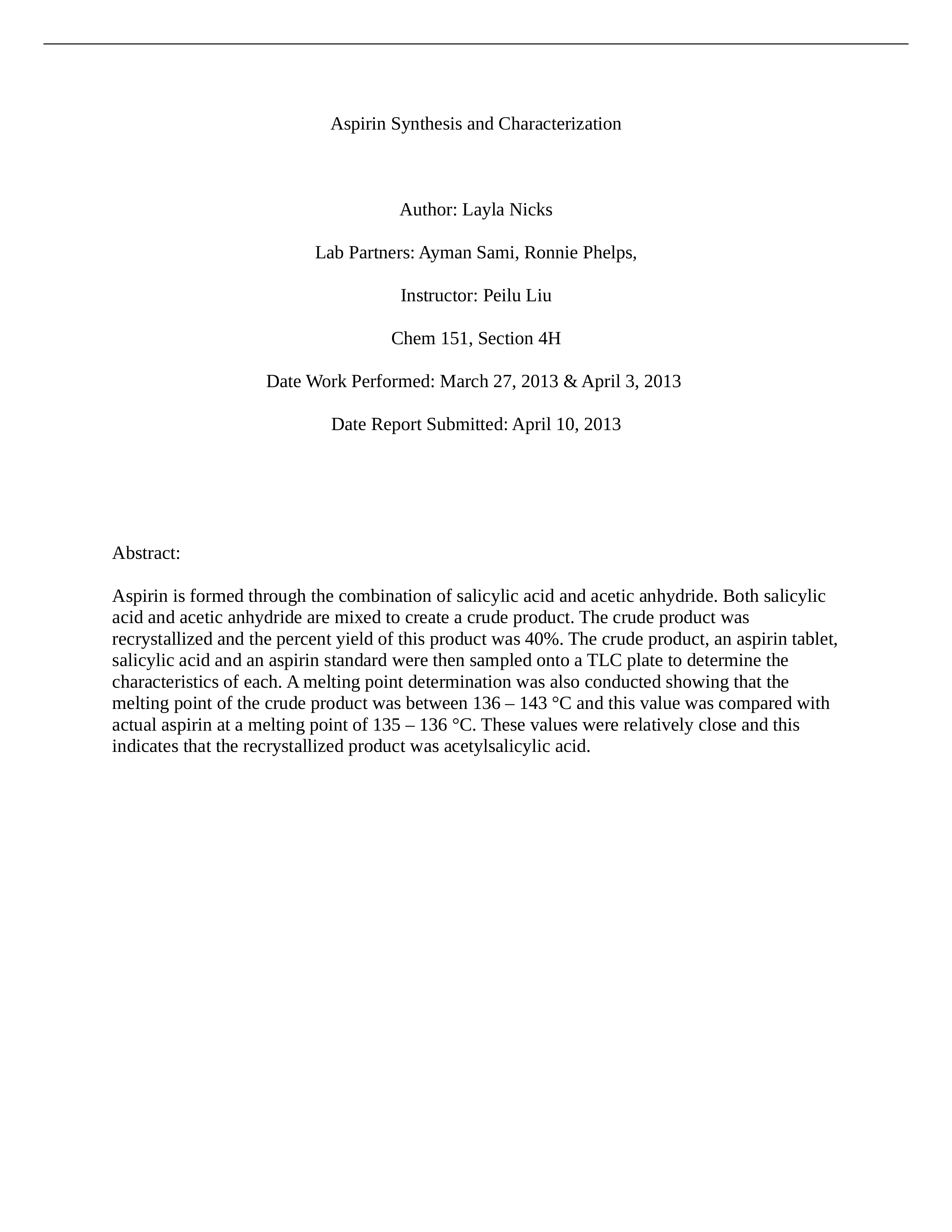 Aspirin Synthesis and Characterization LAB REPORT_dxijpsvaike_page1