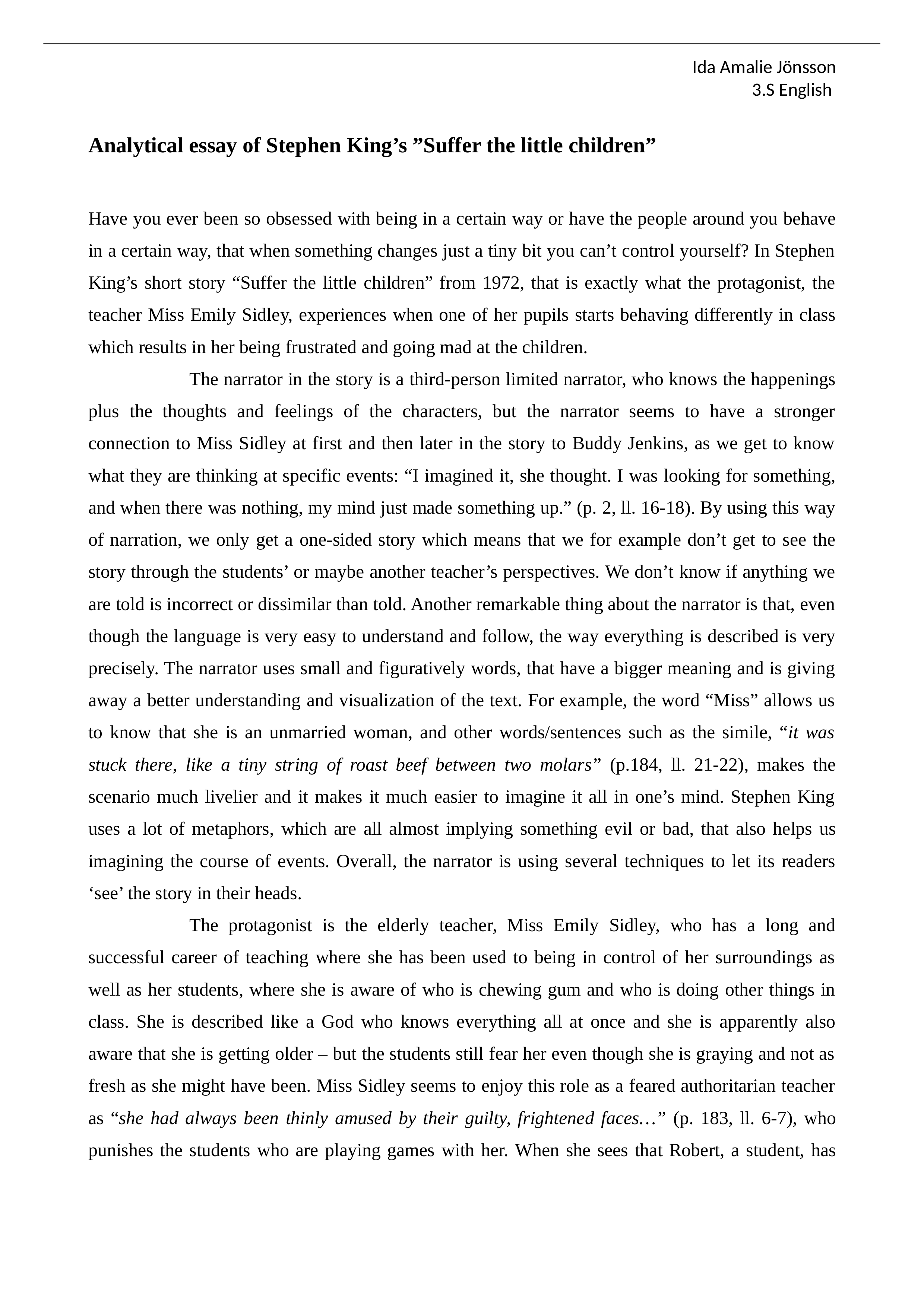 Analytical essay of Stephen King's suffer the little children.docx_dxmffwfyutm_page1