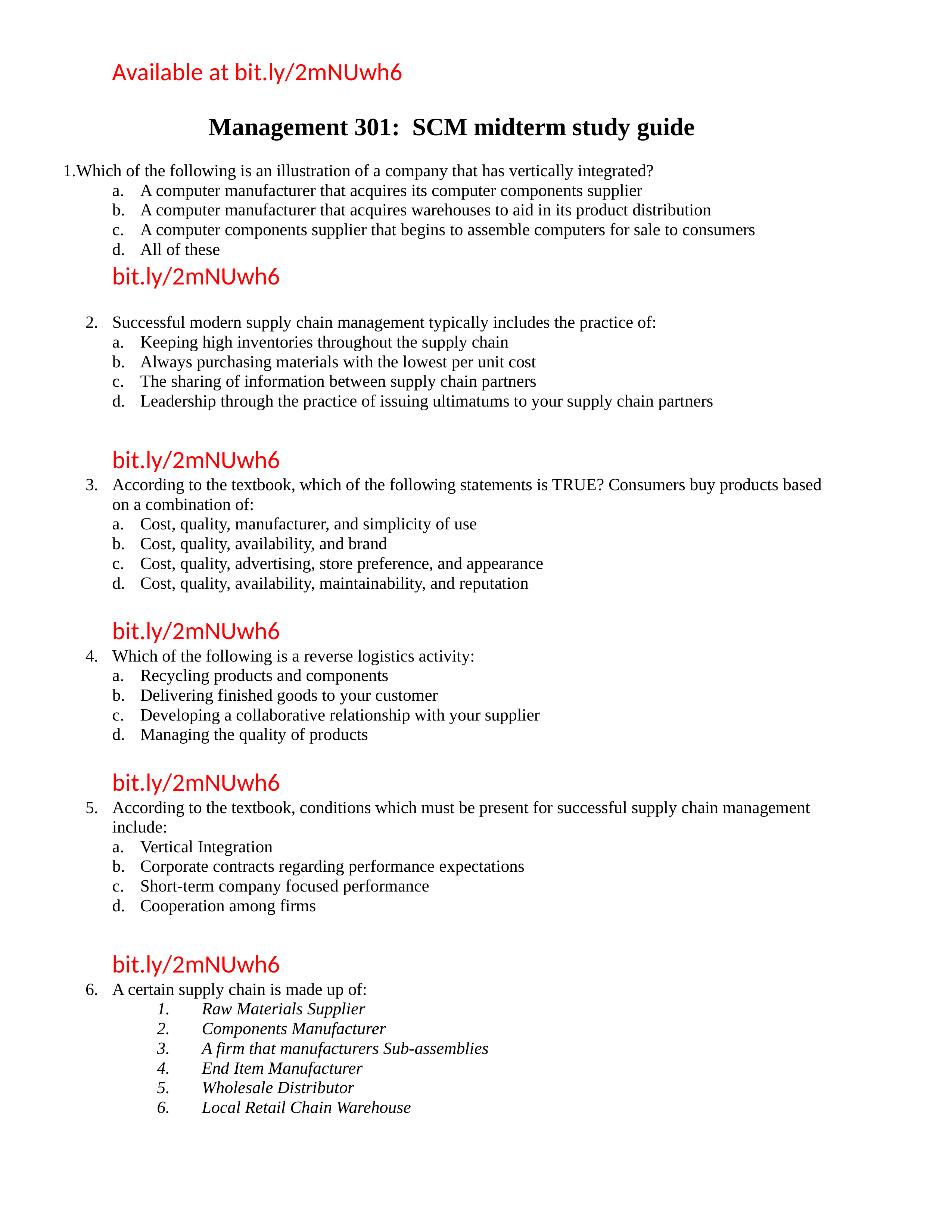 Management 301  SCM midterm study guide.docx_dxyd5ygqbkd_page1