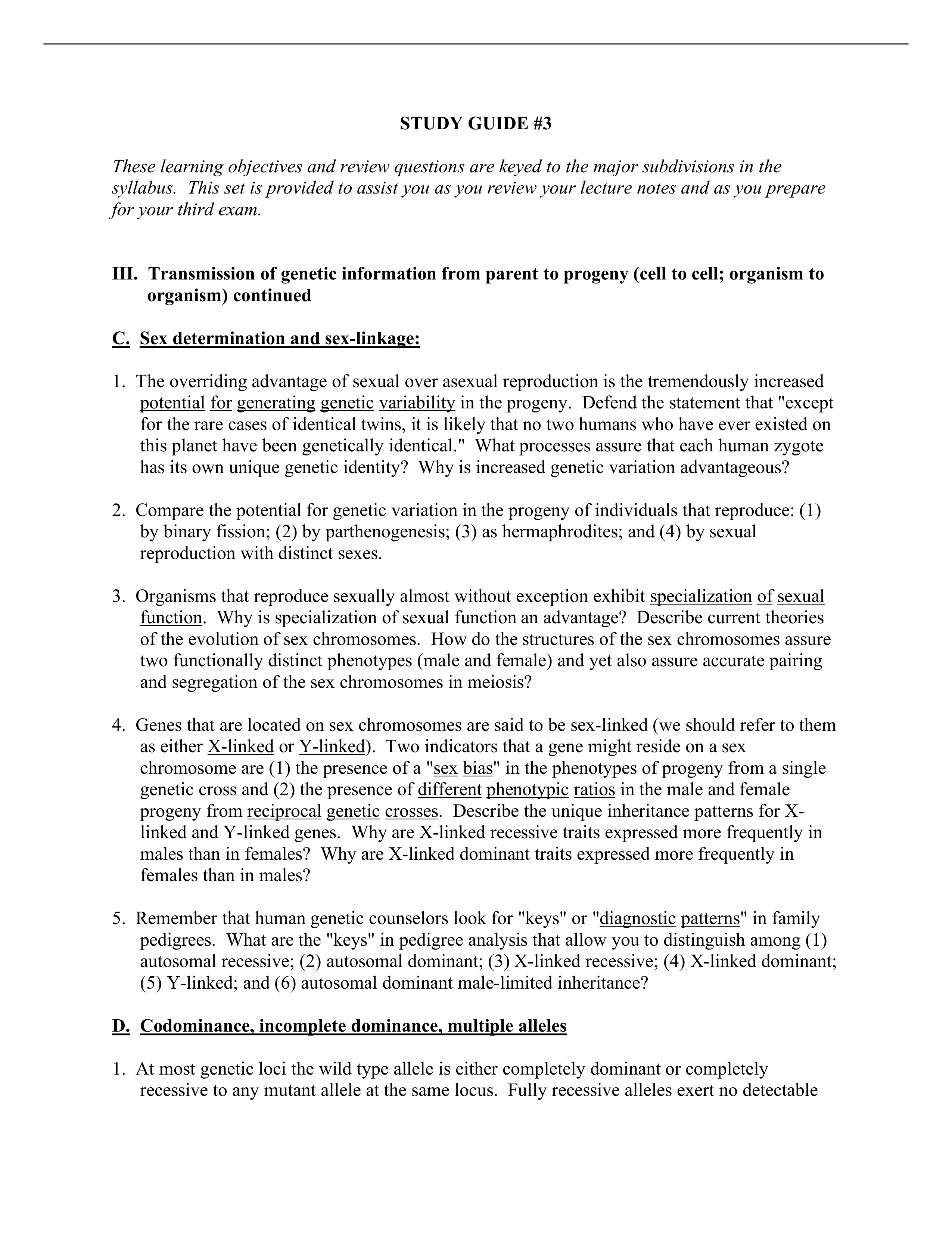 STUDY GUIDE 3 Transmission of genetic information from parent to progeny (cell to cell; organism to_dz1gdedofc6_page1