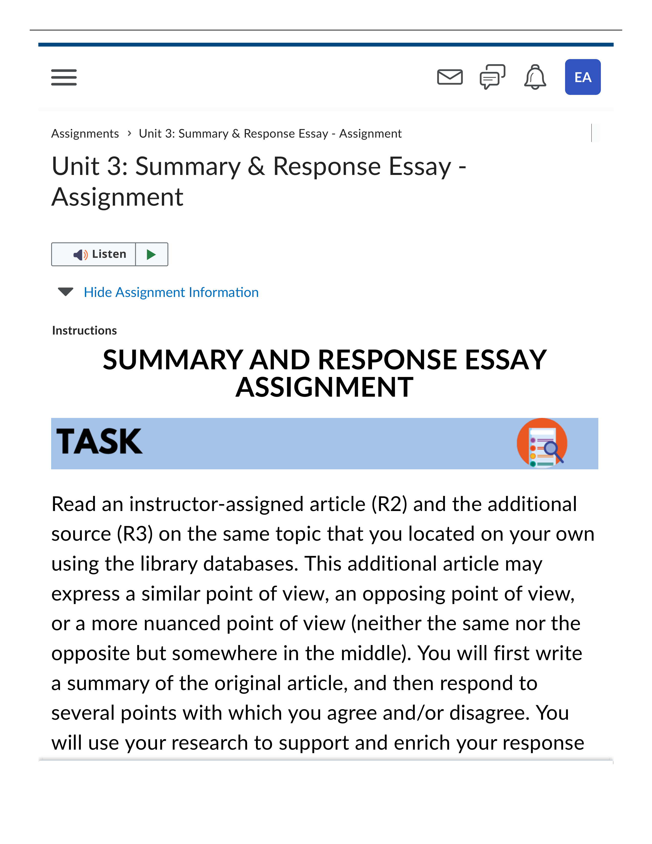 Unit 3- Summary & Response Essay - Assignment - ENG101-415 Composition I (Spring 2023 S7) - Delaware_dz33zddsm99_page1