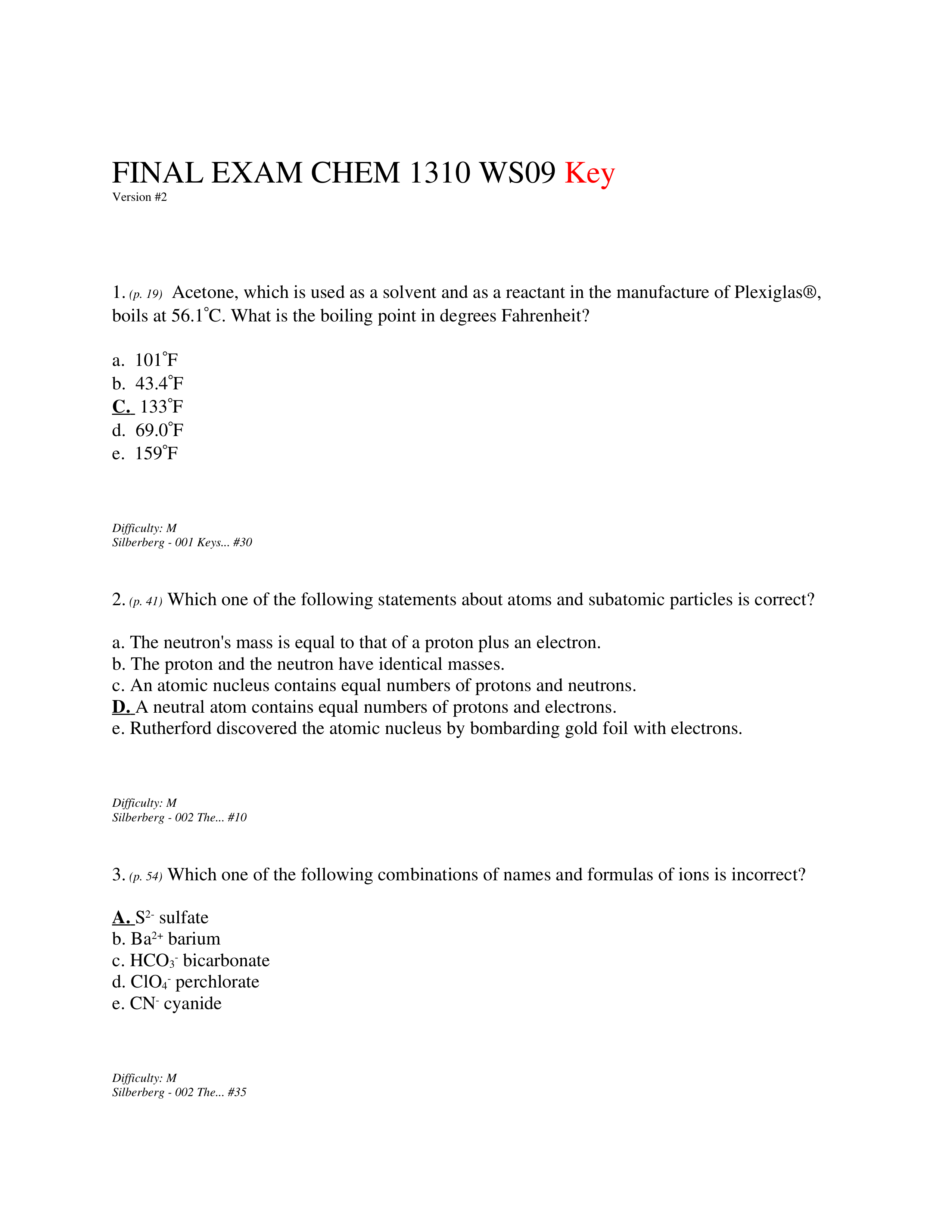 FINAL EXAM CHEM 1310 WS09 Key Ver 2 GREEN_dzdd6d7300q_page1