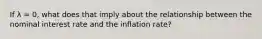 If λ ​= 0, what does that imply about the relationship between the nominal interest rate and the inflation​ rate?