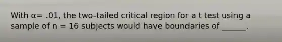 With α= .01, the two-tailed critical region for a t test using a sample of n = 16 subjects would have boundaries of ______.