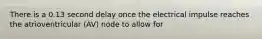 There is a 0.13 second delay once the electrical impulse reaches the atrioventricular (AV) node to allow for