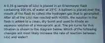 A 0.35 g sample of Li(s) is placed in an Erlenmeyer flask containing 100 mL of water at 25°C. A balloon is placed over the mouth of the flask to collect the hydrogen gas that is generated. After all of the Li(s) has reacted with H2O(l), the solution in the flask is added to a clean, dry buret and used to titrate an aqueous solution of a monoprotic acid. The pH curve for this titration is shown in the diagram below: Which of the following changes will most likely increase the rate of reaction between Li(s) and water?