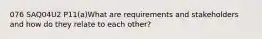 076 SAQ04U2 P11(a)What are requirements and stakeholders and how do they relate to each other?