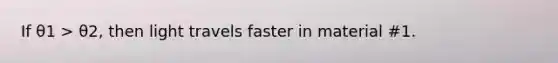 If θ1 > θ2, then light travels faster in material #1.