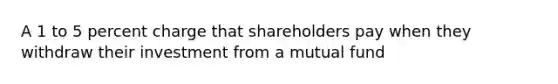 A 1 to 5 percent charge that shareholders pay when they withdraw their investment from a mutual fund