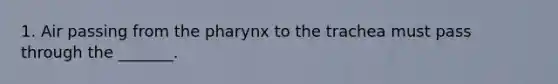 1. Air passing from the pharynx to the trachea must pass through the _______.