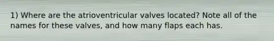 1) Where are the atrioventricular valves located? Note all of the names for these valves, and how many flaps each has.