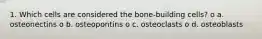 1. Which cells are considered the bone-building cells? o a. osteonectins o b. osteopontins o c. osteoclasts o d. osteoblasts