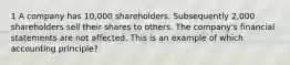 1 A company has 10,000 shareholders. Subsequently 2,000 shareholders sell their shares to others. The company's financial statements are not affected. This is an example of which accounting principle?