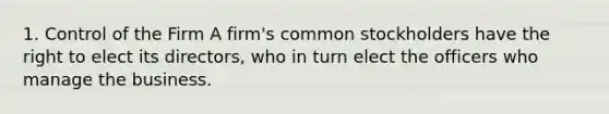 1. Control of the Firm A firm's common stockholders have the right to elect its directors, who in turn elect the officers who manage the business.