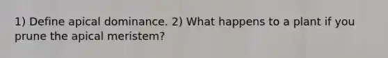 1) Define apical dominance. 2) What happens to a plant if you prune the apical meristem?