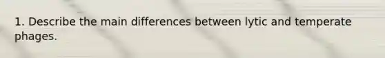 1. Describe the main differences between lytic and temperate phages.