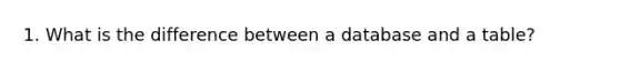1. What is the difference between a database and a table?
