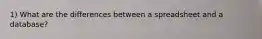 1) What are the differences between a spreadsheet and a database?