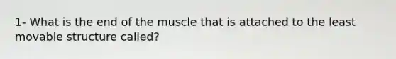 1- What is the end of the muscle that is attached to the least movable structure called?