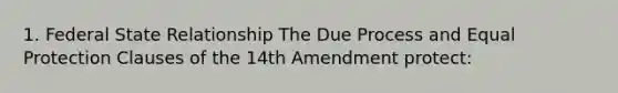 1. Federal State Relationship The Due Process and Equal Protection Clauses of the 14th Amendment protect: