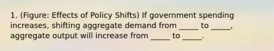 1. (Figure: Effects of Policy Shifts) If government spending increases, shifting aggregate demand from _____ to _____, aggregate output will increase from _____ to _____.