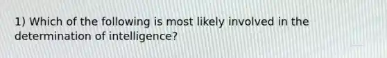 1) Which of the following is most likely involved in the determination of intelligence?