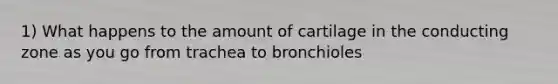 1) What happens to the amount of cartilage in the conducting zone as you go from trachea to bronchioles