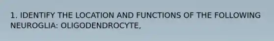 1. IDENTIFY THE LOCATION AND FUNCTIONS OF THE FOLLOWING NEUROGLIA: OLIGODENDROCYTE,