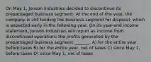 On May 1, Jonson Industries decided to discontinue its prepackaged business segment. At the end of the year, the company is still holding the business segment for disposal, which is expected early in the following year. On its year-end income statement, Jonson Industries will report as income from discontinued operations the profits generated by the prepackaged business segment _______. A) for the entire year, before taxes B) for the entire year, net of taxes C) since May 1, before taxes D) since May 1, net of taxes