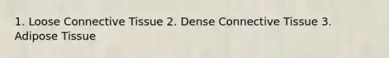 1. Loose Connective Tissue 2. Dense Connective Tissue 3. Adipose Tissue