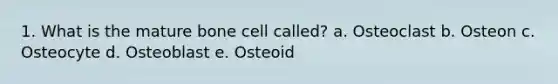 1. What is the mature bone cell called? a. Osteoclast b. Osteon c. Osteocyte d. Osteoblast e. Osteoid