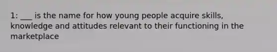 1: ___ is the name for how young people acquire skills, knowledge and attitudes relevant to their functioning in the marketplace