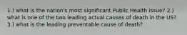 1.) what is the nation's most significant Public Health issue? 2.) what is one of the two leading actual causes of death in the US? 3.) what is the leading preventable cause of death?