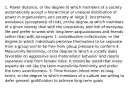 1. Power distance, or the degree to which members of a society automatically accept a hierarchical or unequal distribution of power in organizations and society at large 2. Uncertainty avoidance (acceptance of risk), or the degree to which members of a given society deal with the uncertainty and risk of everyday life and prefer to work with long-term acquaintances and friends rather than with strangers 3. Individualism-collectivism, or the degree to which individuals perceive themselves to be separate from a group and to be free from group pressure to conform 4. Masculinity-femininity, or the degree to which a society looks favorably on aggressive and materialistic behavior and clearly separates male from female roles. It should be noted that many experts do not like the term masculinity-femininity and prefer the term assertiveness. 5. Time horizon (short-term to long-term), or the degree to which members of a culture are willing to defer present gratification to achieve long-term goals