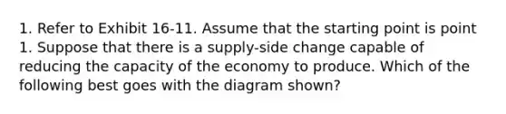 1. Refer to Exhibit 16-11. Assume that the starting point is point 1. Suppose that there is a supply-side change capable of reducing the capacity of the economy to produce. Which of the following best goes with the diagram shown?