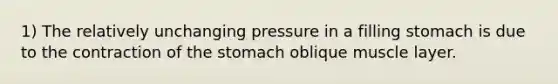 1) The relatively unchanging pressure in a filling stomach is due to the contraction of the stomach oblique muscle layer.