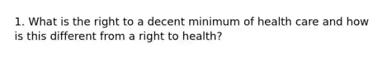 1. What is the right to a decent minimum of health care and how is this different from a right to health?