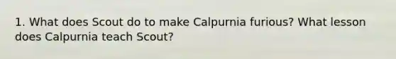 1. What does Scout do to make Calpurnia furious? What lesson does Calpurnia teach Scout?