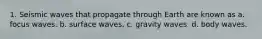 1. Seismic waves that propagate through Earth are known as a. focus waves. b. surface waves. c. gravity waves. d. body waves.