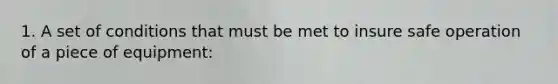 1. A set of conditions that must be met to insure safe operation of a piece of equipment:
