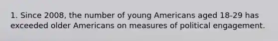 1. Since 2008, the number of young Americans aged 18-29 has exceeded older Americans on measures of political engagement.